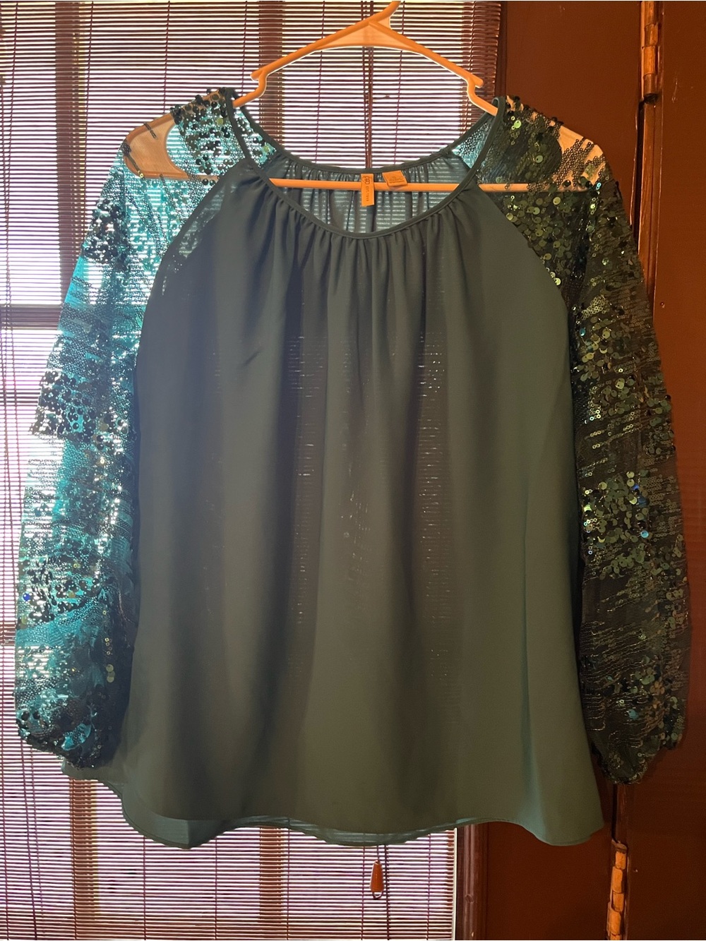 Cato Teal Sequin Sleeve Blouse - Women Tops